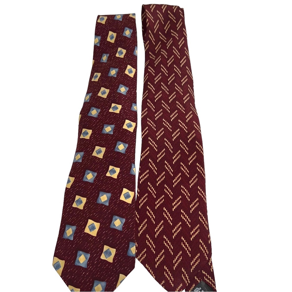 Lot of Two Zylos George Machado Burgundy Print Ties Silk